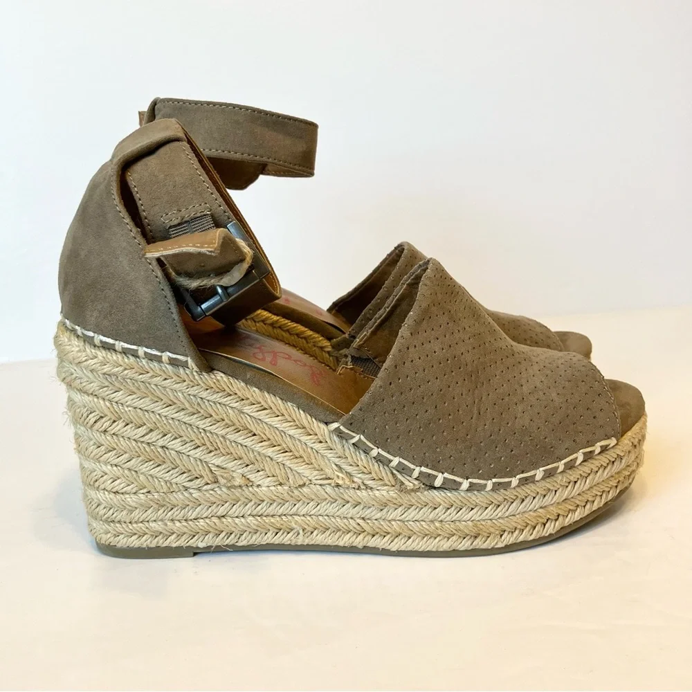 Jellypop Size 7 M Fit Espadrille Wedge Taupe Ankle‎ Strap Buckle Women Open Toe